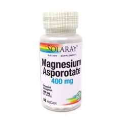 Магній, Magnesium Asporotate, Solaray, 400 мг, 60 вегетаріанських капсул