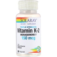 Вітамін К2 менахінон Solaray (Vitamin K-2) 150 мкг 30 вегетаріанських капсул