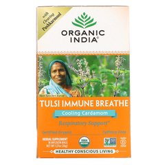 Organic India, Tulsi Immune Breathe, кардамон, що охолоджує, без кофеїну, 18 пакетів для настою, 1,27 унції (36 г)