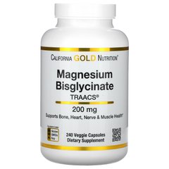 Магній Бісгліцинат California Gold Nutrition (Magnesium Bisglycinate) 240 вегетаріанських капсул