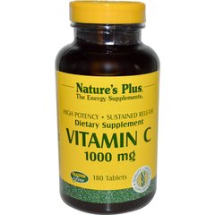 Витамин С медленного высвобождения, Vitamin C, Natures Plus, 1000 мг, 180 таблеток купить в Киеве и Украине