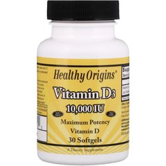 Вітамін Д3, Vitamin D3, Healthy Origins, 10000 МО, 30 желатинових капсул