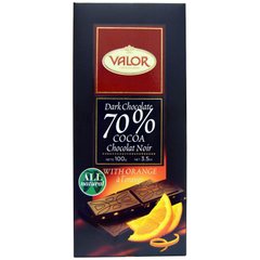 Темний шоколад, 70% какао, апельсин, Valor, 100 г