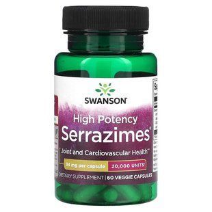 Высокопроизводительные серразимы, High-Potency Serrazimes 20,000 единиц, Swanson, 34 мг, 60 капсул купить в Киеве и Украине