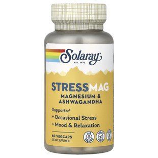 Solaray StressMag Magnesium & Ashwagandha (60 Vegetarian Capsules)