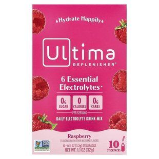 Ultima Replenisher, 6 Essential Electrolytes, Daily Electrolyte Drink Mix, Raspberry, 10 Stickpacks, 0.11 oz (3.2 g) Each купить в Киеве и Украине