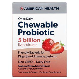 Жувальний пробіотик полуниця American Health (Once Daily Chewable Probiotic) 30 жувальних таблеток