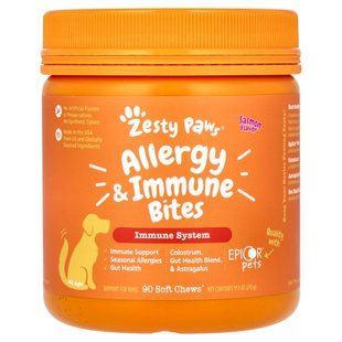 Zesty Paws, цукерки, проти алергії та імунітету, для собак будь-якого віку, лосось, 90 м&rsquo;яких жувальних таблеток, 315 г (11,1 унції)