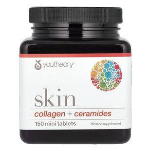 Youtheory, Skin, supplement for skin support, collagen and ceramides, 150 mini-tablets.