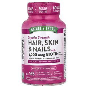 Nature's Truth, Hair, Skin & Nails with Biotin, Superior Strength, 165 Rapid Release Liquid Softgels купить в Киеве и Украине