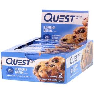 Протеиновые батончики, Quest Protein Bar, Черничный Маффин, Quest Nutrition, 12 батончиков по 2,12 унции (60 г) каждый купить в Киеве и Украине