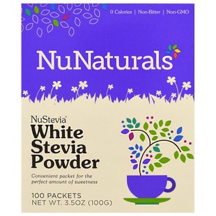 NuStevia Белый порошок стевии, NuNaturals, 100 пакетиков, 3.5 oz (100 г) купить в Киеве и Украине