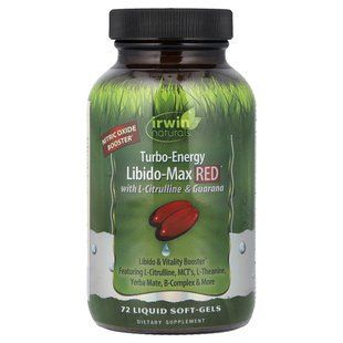 Irwin Naturals, Turbo-Energy, Libido-Max RED&trade;, з L-цитруліном і гуараною, 72 капсули з рідиною