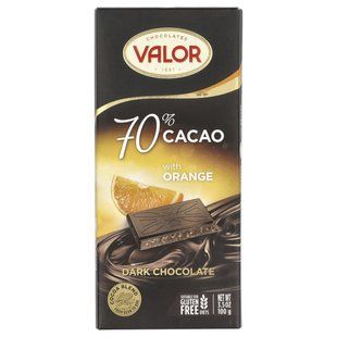 Dark chocolate, 70% cocoa, orange, Valor, 100 g