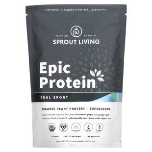 Органический растительный белок + суперпродукты, настоящий спорт, Epic Protein, Organic Plant Protein + Superfoods, Real Sport, Sprout Living, 494 г купить в Киеве и Украине