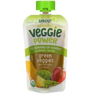 Зеленые овощи с ананасом и яблоком, Veggie Power, Green Veggies with Pineapple & Apple, Sprout Organic, 113 г купить в Киеве и Украине