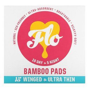 Here We Flo, Bamboo Pads, Ultra Thin with Wings, 15 Pads купить в Киеве и Украине