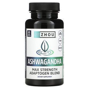 Ашваганда, Макс Сила, Ashwagandha, Max Strength, Zhou Nutrition, 1200 мг, 60 вегетарианских капсул купить в Киеве и Украине