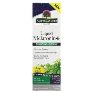 Nature's Answer, Liquid Melatonin+, Natural Vanilla and Orange Cream, 5 mg, 2 fl oz (60 ml) купить в Киеве и Украине