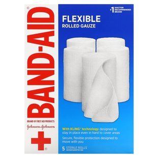Band Aid, Flexible Rolled Gauze, 5 Sterile Rolls купить в Киеве и Украине