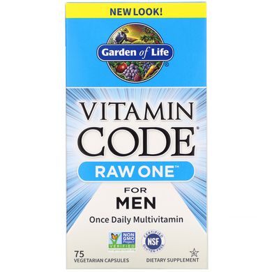 Код вітаміну, Ряд перший, один раз в день Raw полівітаміни для чоловіків, Garden of Life, 75 вегетаріанських капсул