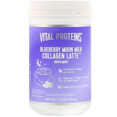 Колагенове латте, чорничне місячне молоко, Collagen Latte, Blueberry Moon Milk, Vital Proteins, 325 г