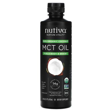 Органічна трігліцерідна олія з ланцюжками середньої довжини з кокоса, без смаку, Nutiva, 16 рідких унцій (473 мл)