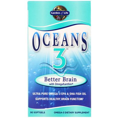 Омега-3 для нервової системи Garden of Life (Ocean 3 Better Brain) 333 мг 90 капсул з полуничним смаком