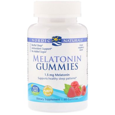 Жувальні таблетки з мелатоніном Nordic Naturals (Melatonin Gummies) 1.5 мг 60 жувальних таблеток зі смаком малини