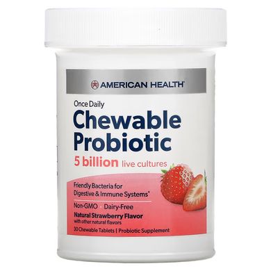 Жевательный пробиотик клубника American Health (Once Daily Chewable Probiotic) 30 жевательных таблеток купить в Киеве и Украине