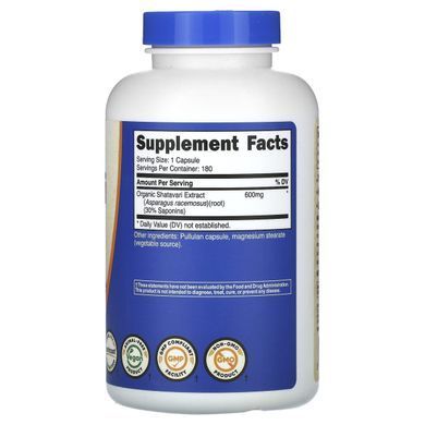 Nutricost, Shatavari, 600 мг, 180 капсул