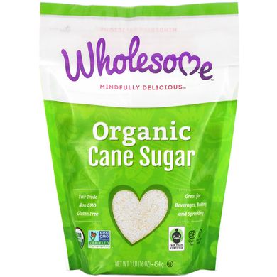 Органічний цукор, Випарений тростинний цукор, Wholesome Sweeteners, Inc, 16 унцій (454 г)