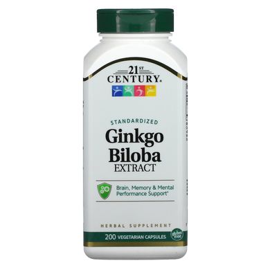 Екстракт листя гінкго білоба 21st Century (Ginkgo Biloba) 200 капсул