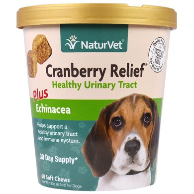 Cranberry Relief для собак плюс ехінацея, NaturVet, 60 м'яких жувальних таблеток, 6,3 унц (180 г)