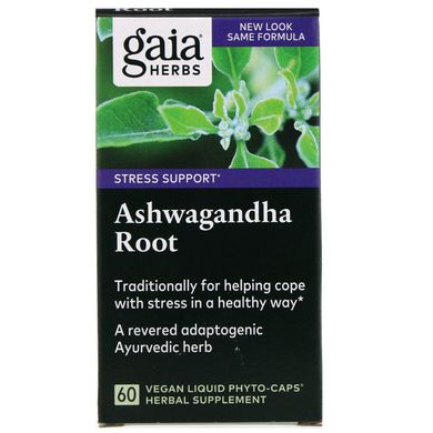 Окремі трави, Корінь Ашвагандха, Gaia Herbs, 60 вегетаріанських рідких фіто-капсул