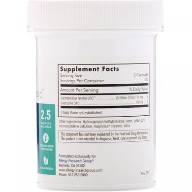 Probiotic with coenzyme Q10 for heart support Allergy Research Group (Essential Biotic Heart with LRC and CoQ10) 2.5 billion CFU 60 capsules.