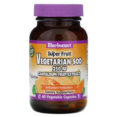 Суперфрукти, вегетаріанська форма супероксиддісмутазі (SOD), екстракт плодів дині, Bluebonnet Nutrition, 250 МО, 60 капсул в рослинній оболонці
