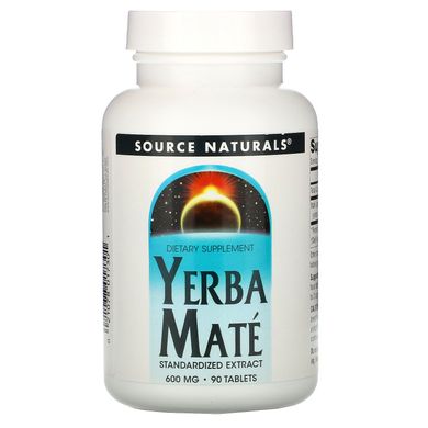 Парагвайський чай (мате), Yerba Mate, Source Naturals, 600 мг, 90 таблеток