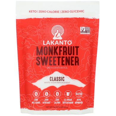 Підсолоджувач Monkfruit з ерітріта, класичний, Monkfruit Sweetener with Erythritol, Classic, Lakanto, 454 г