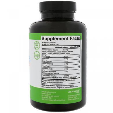 Daily Digestive Enzymes with Prebiotics + Probiotics, Zenwise Health, 180 Vegetarian Capsules