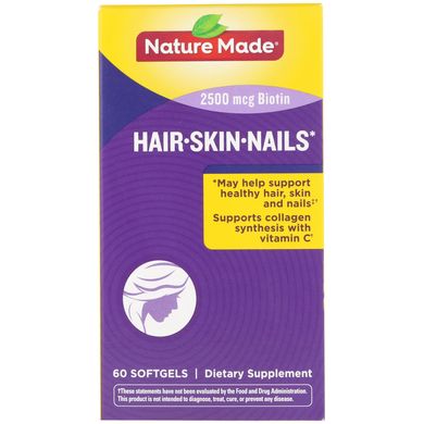 Вітаміни для волосся шкіри і нігтів Nature Made (Hair Skin & Nails) 60 капсул