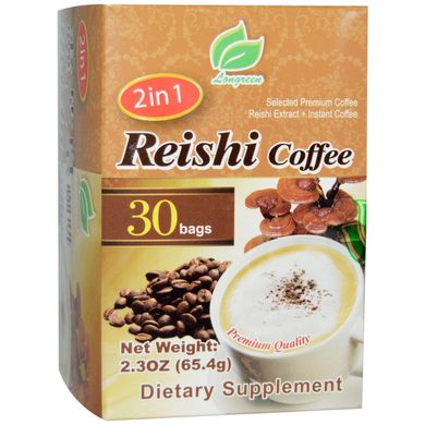 Кава з екстрактом гриба рейши Longreen Corporation (2 in 1 Reishi Coffee) 30 пак. 65.4 г