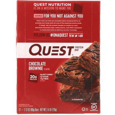 Протеїнові батончики Quest, шоколадний Брауні, Quest Nutrition, 12 батончиків, 2,12 унції (60 г) кожен