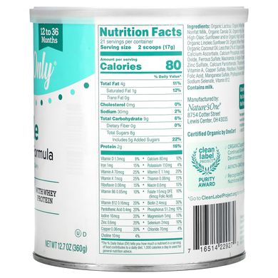 Формула для малюків, без ГМО, сироватковий протеїн, молочні продукти, Toddler Formula, No GMO, Whey Protein, Dairy, Nature's One, 360 г