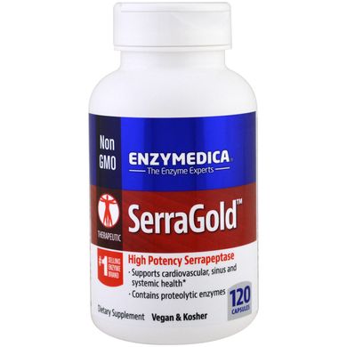 Протеолітичні ферменти, SerraGold, Enzymedica, серрапептаза для серця, 120 капсул