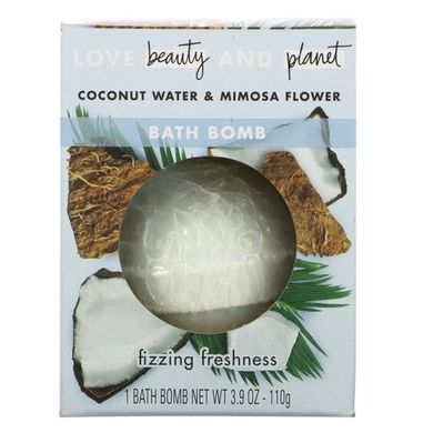 Бомбочка для ванни, кокосова вода і квітка мімози, Bath Bomb, Coconut Water & Mimosa Flower, Love Beauty and Planet, 110 г