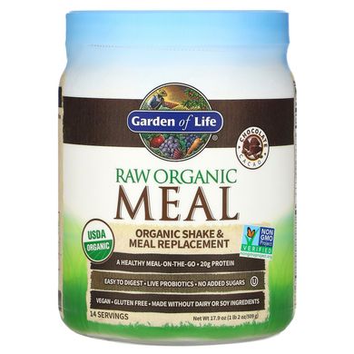 Органічна їжа RAW, органічний коктейль і замінник їжі, шоколадне какао, Garden of Life, 17,9 унц (509 г)
