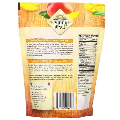 Sunny Fruit, Органические манго, 5 порционных пакетиков, по 0,7 унции (20 г) каждая купить в Киеве и Украине