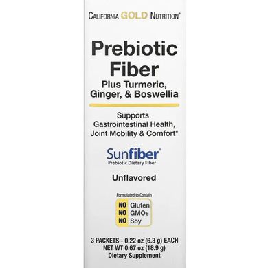 Пребіотична клітковина плюс куркума імбир та босвелія California Gold Nutrition (Prebiotic Fiber Plus Turmeric Ginger & Boswellia) 3 пакетики по 6,3 г
