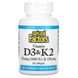 Витамин Д3 и К2 Natural Factors (Vitamin D3 & K2) 1000 МЕ/120 мкг 60 капсул фото